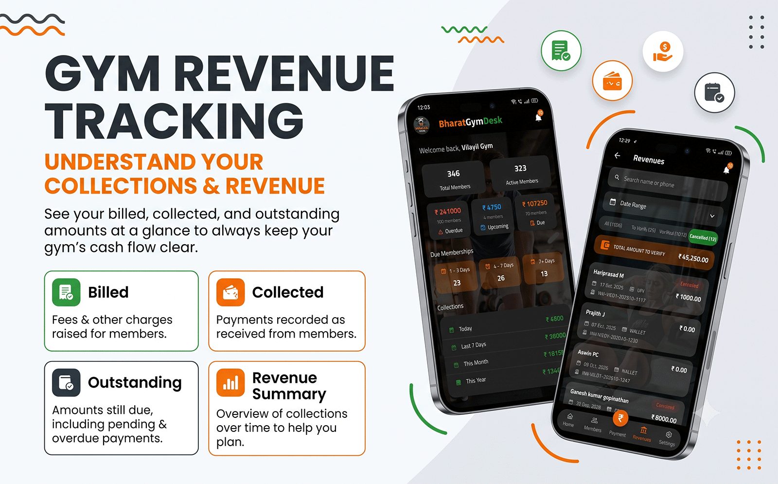 BharatGymDesk revenue and collection summary